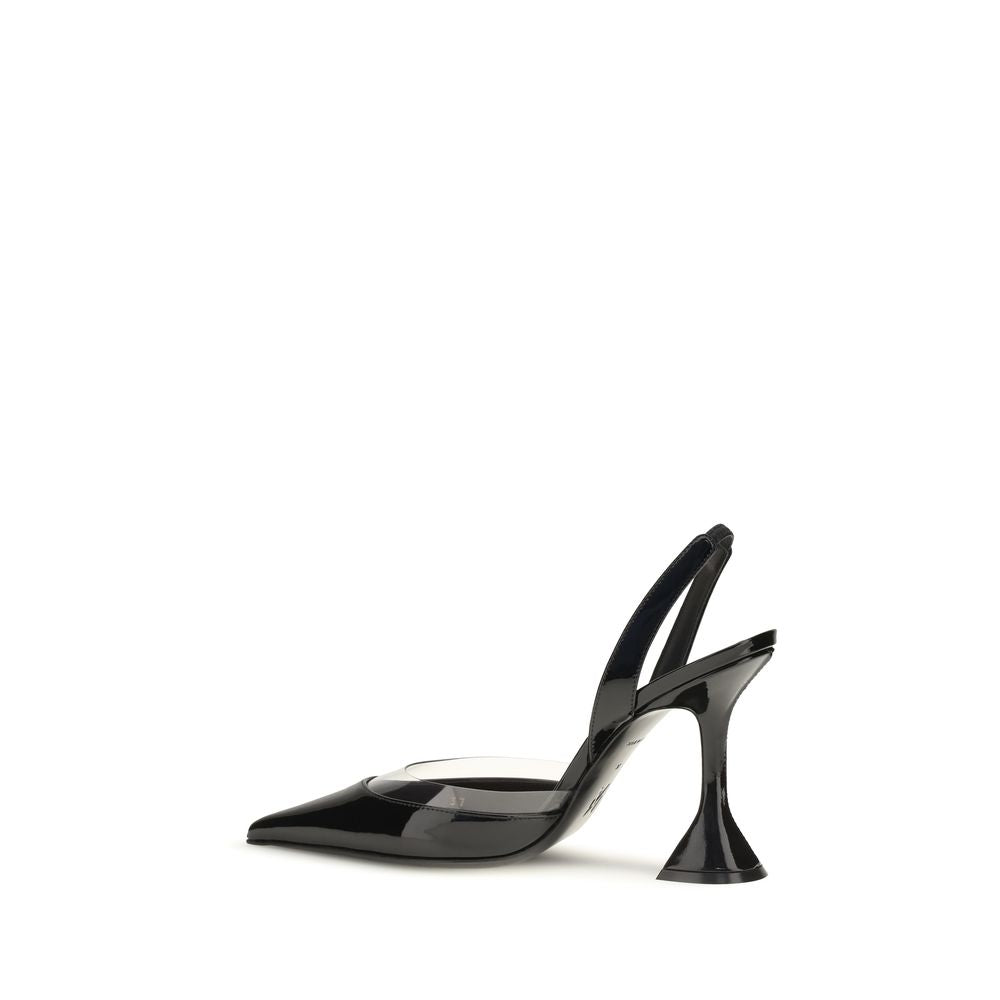 Amina Muaddi Black Calf Leather Bos Taurus High Heel Pumps