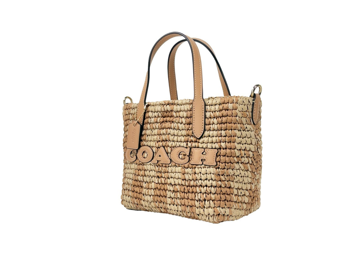 COACH Coach Mini City Gingham Straw Tote Crossbody Bag