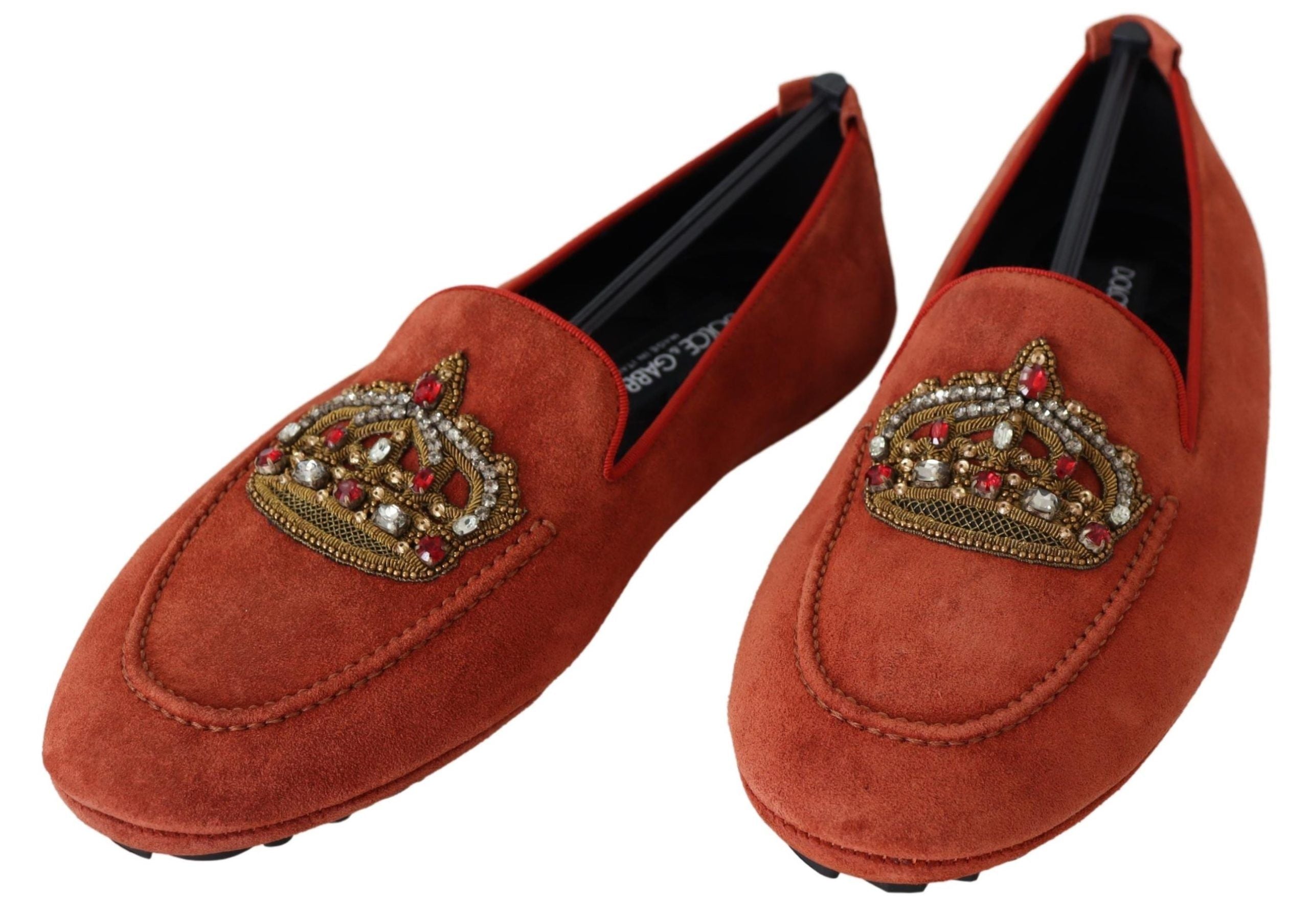 Dolce &amp; Gabbana Πλούσιο πορτοκαλί δερμάτινο loafers με χρυσό κέντημα