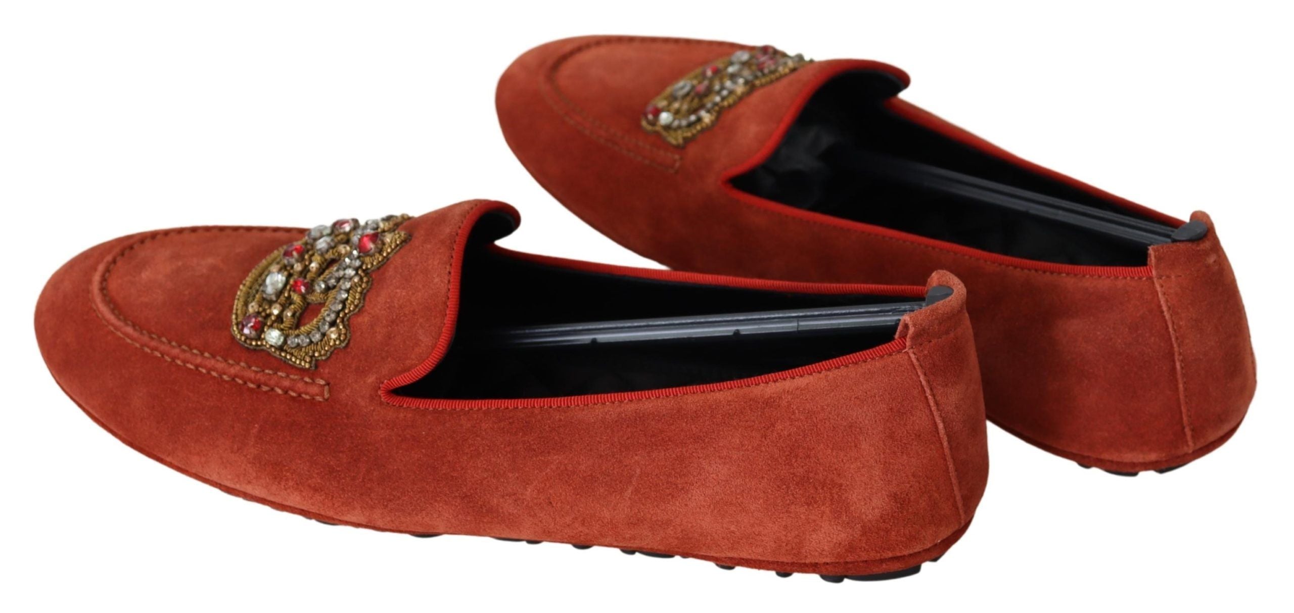 Dolce &amp; Gabbana Πλούσιο πορτοκαλί δερμάτινο loafers με χρυσό κέντημα