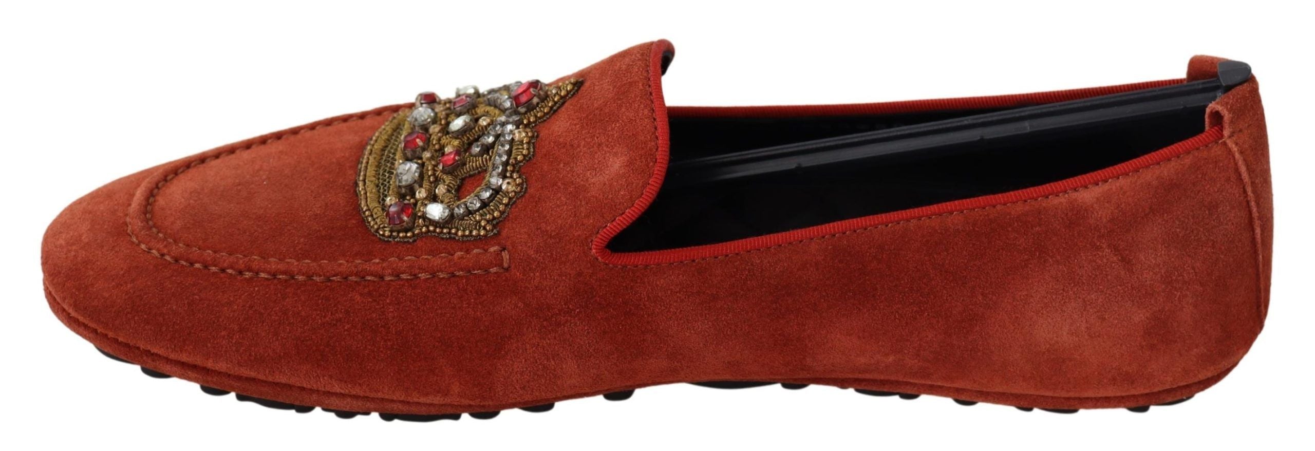 Dolce &amp; Gabbana Πλούσιο πορτοκαλί δερμάτινο loafers με χρυσό κέντημα