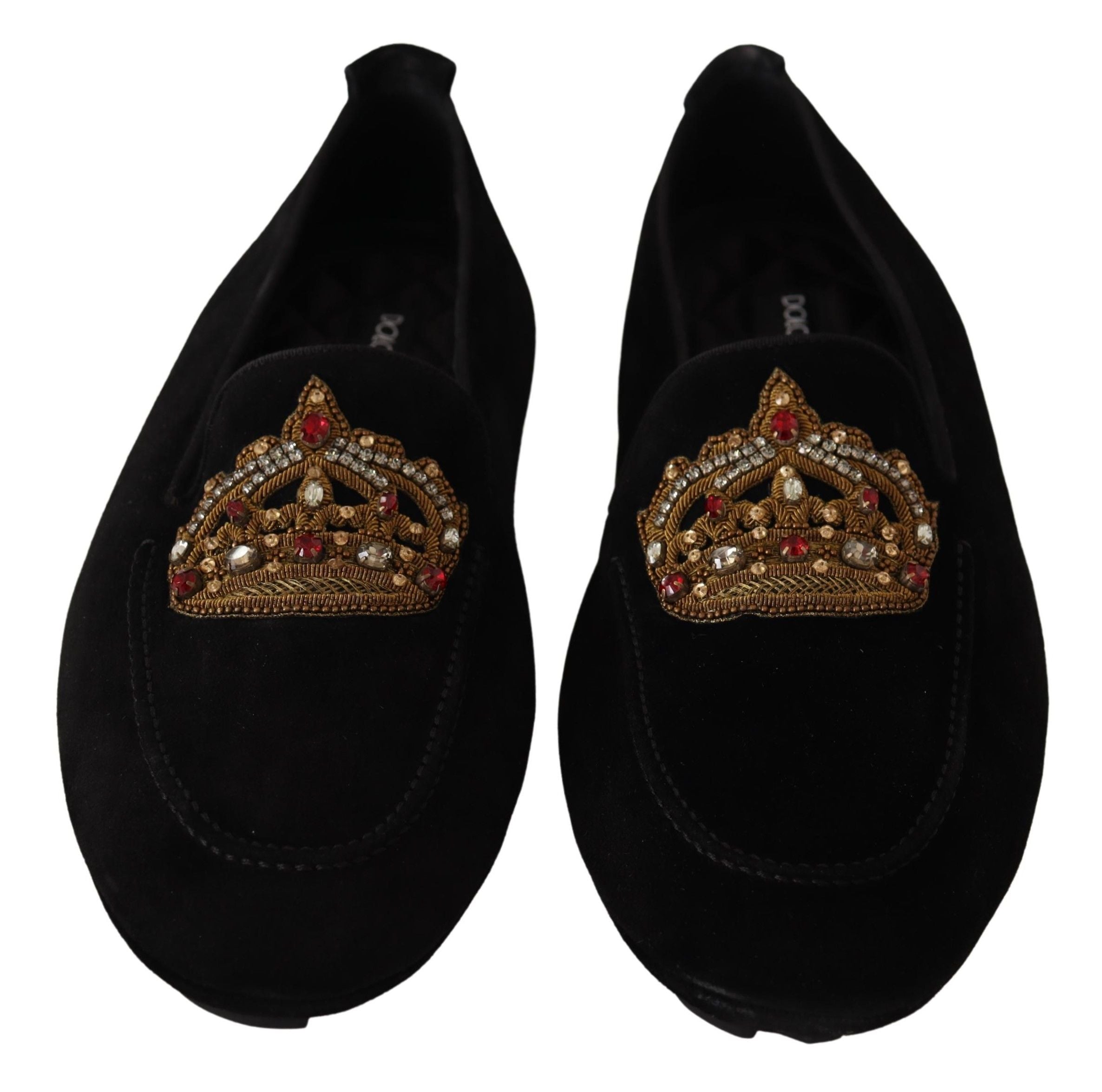 Dolce &amp; Gabbana Κομψές μαύρες δερμάτινες μοκασίνιες τσουλήθρες με χρυσό κέντημα