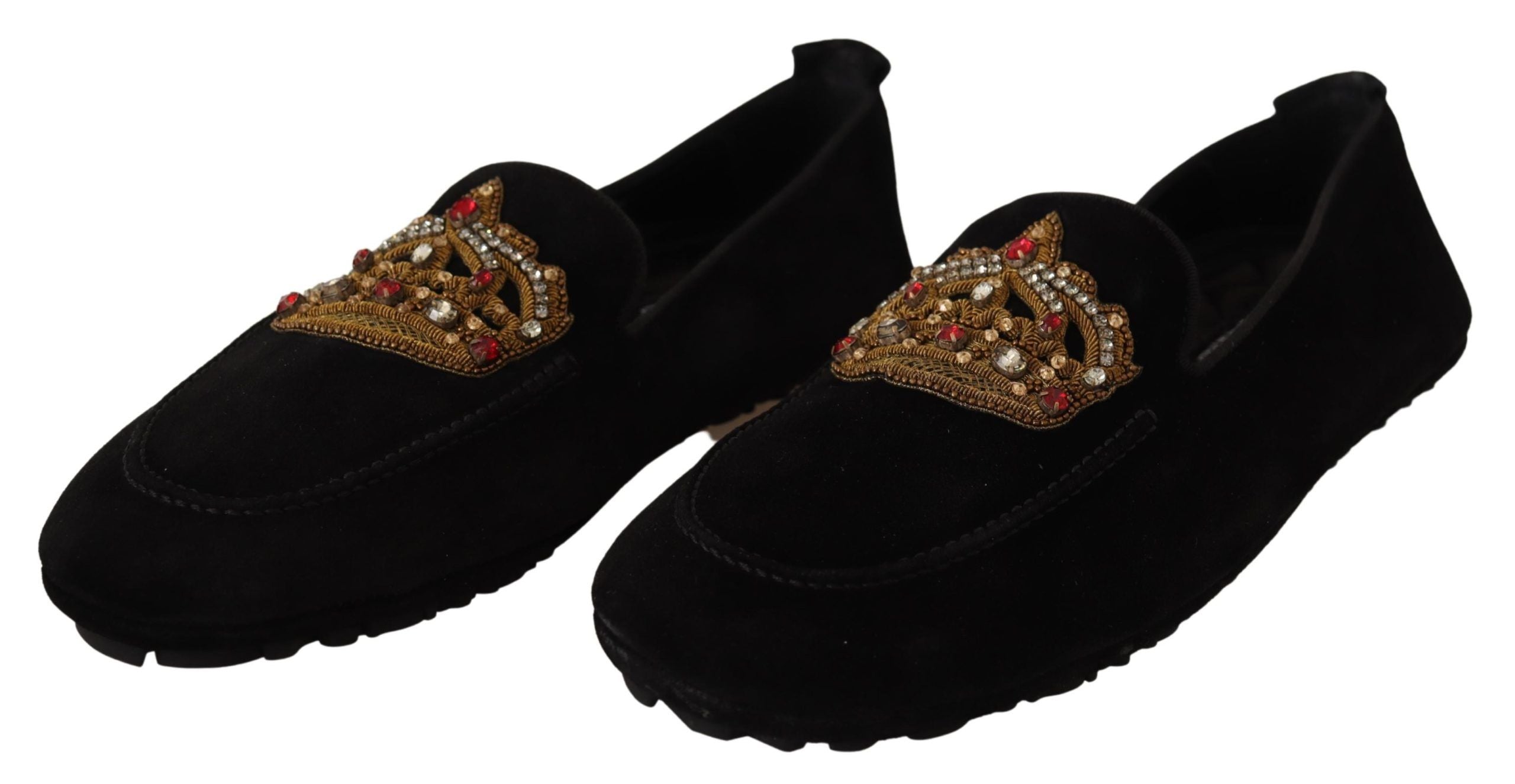 Dolce &amp; Gabbana Κομψές μαύρες δερμάτινες μοκασίνιες τσουλήθρες με χρυσό κέντημα