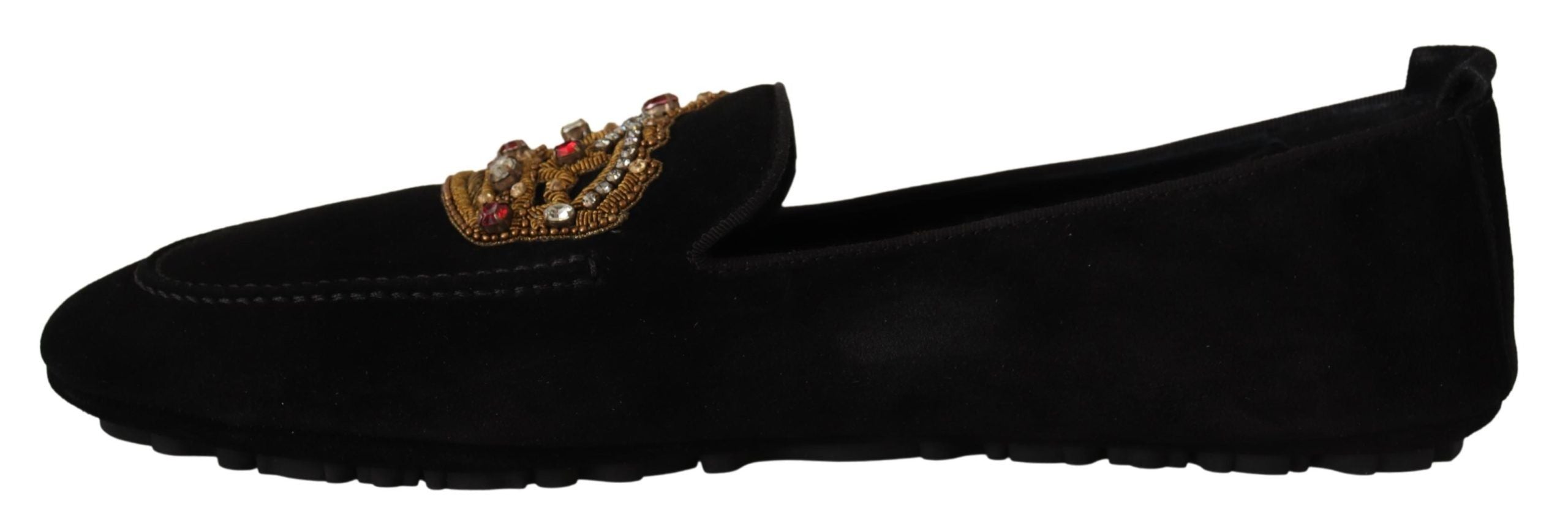 Dolce &amp; Gabbana Κομψές μαύρες δερμάτινες μοκασίνιες τσουλήθρες με χρυσό κέντημα