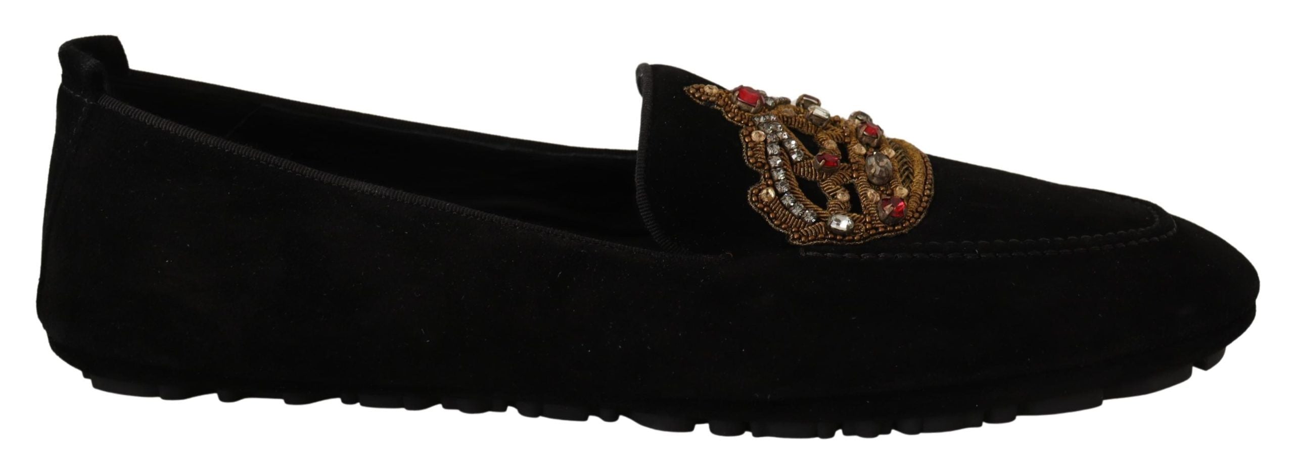 Dolce &amp; Gabbana Κομψές μαύρες δερμάτινες μοκασίνιες τσουλήθρες με χρυσό κέντημα