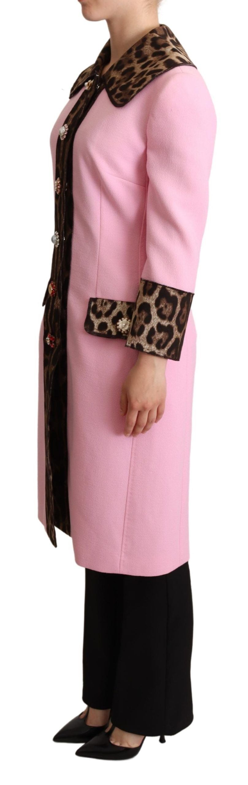 Dolce &amp; Gabbana Chic Pink Leopard Trench με κρυστάλλινα κουμπιά