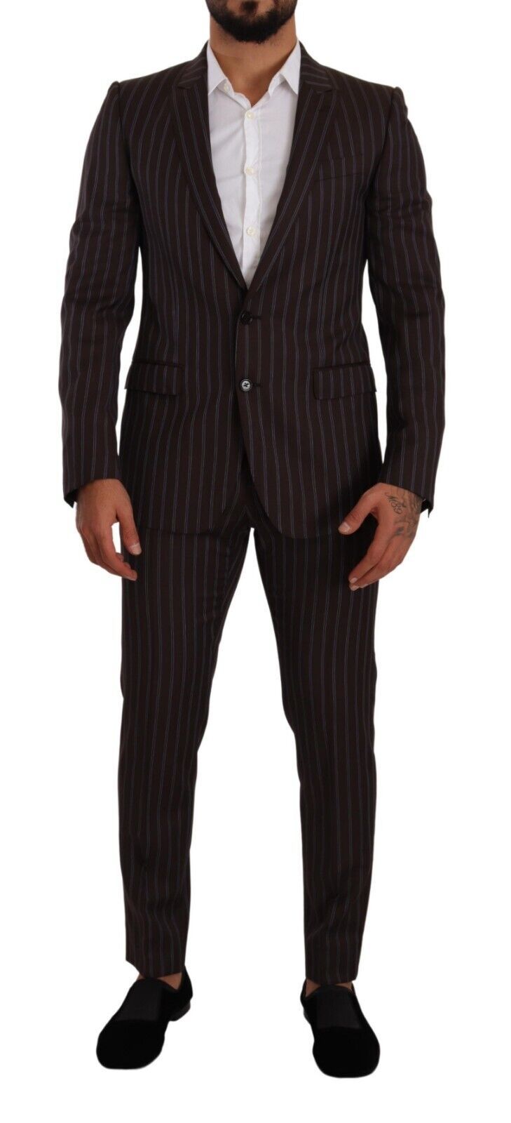 Dolce & Gabbana Maroon Bordeaux ριγέ κοστούμι Slim Fit
