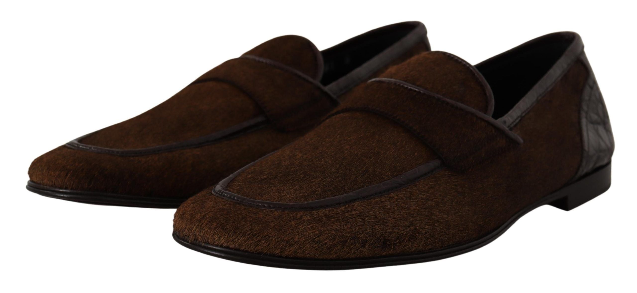 Dolce &amp; Gabbana Κομψά δερμάτινα Loafers σε καφέ καφέ Caiman