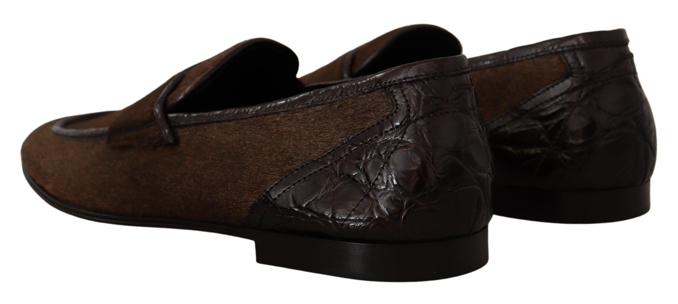 Dolce &amp; Gabbana Κομψά δερμάτινα Loafers σε καφέ καφέ Caiman