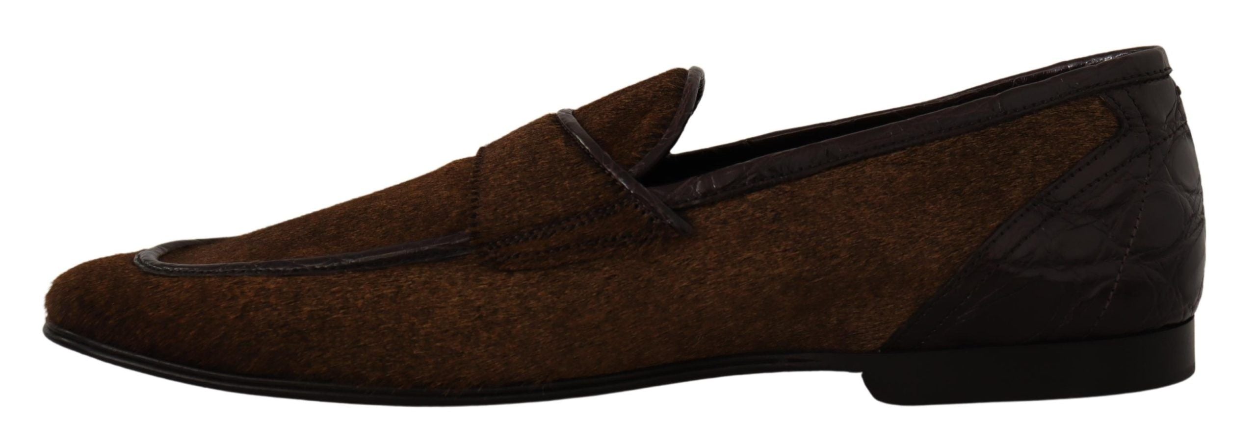 Dolce &amp; Gabbana Κομψά δερμάτινα Loafers σε καφέ καφέ Caiman