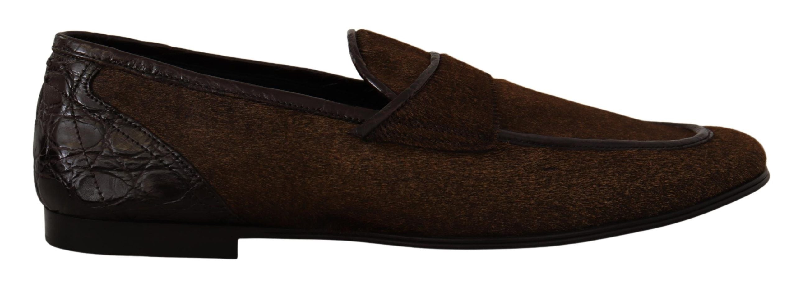 Dolce &amp; Gabbana Κομψά δερμάτινα Loafers σε καφέ καφέ Caiman