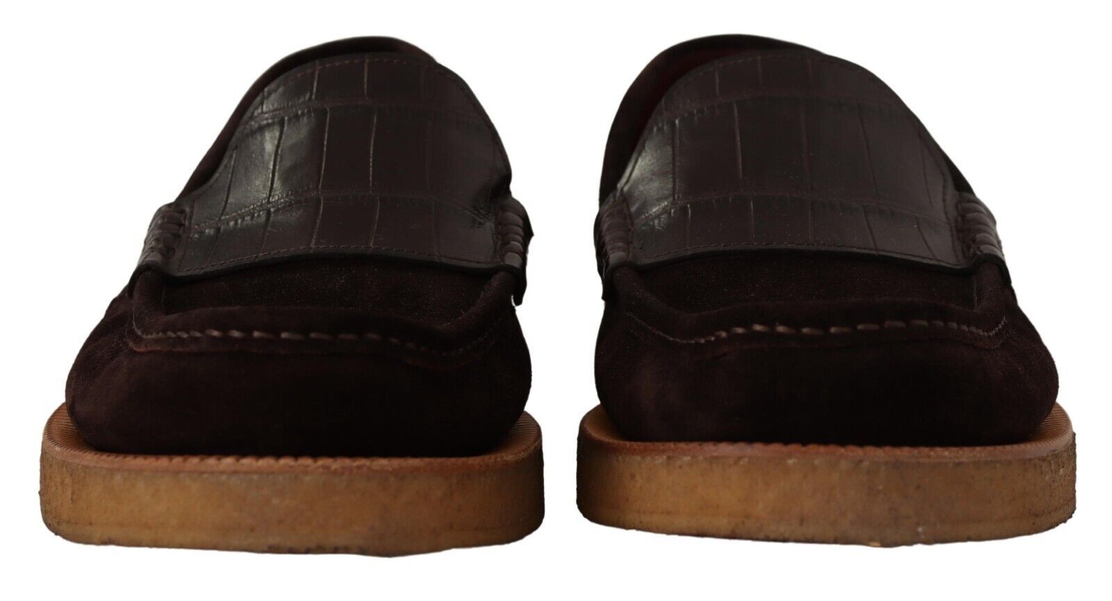 Dolce &amp; Gabbana Elegant Suede Crocodile Loafers σε καφέ χρώμα