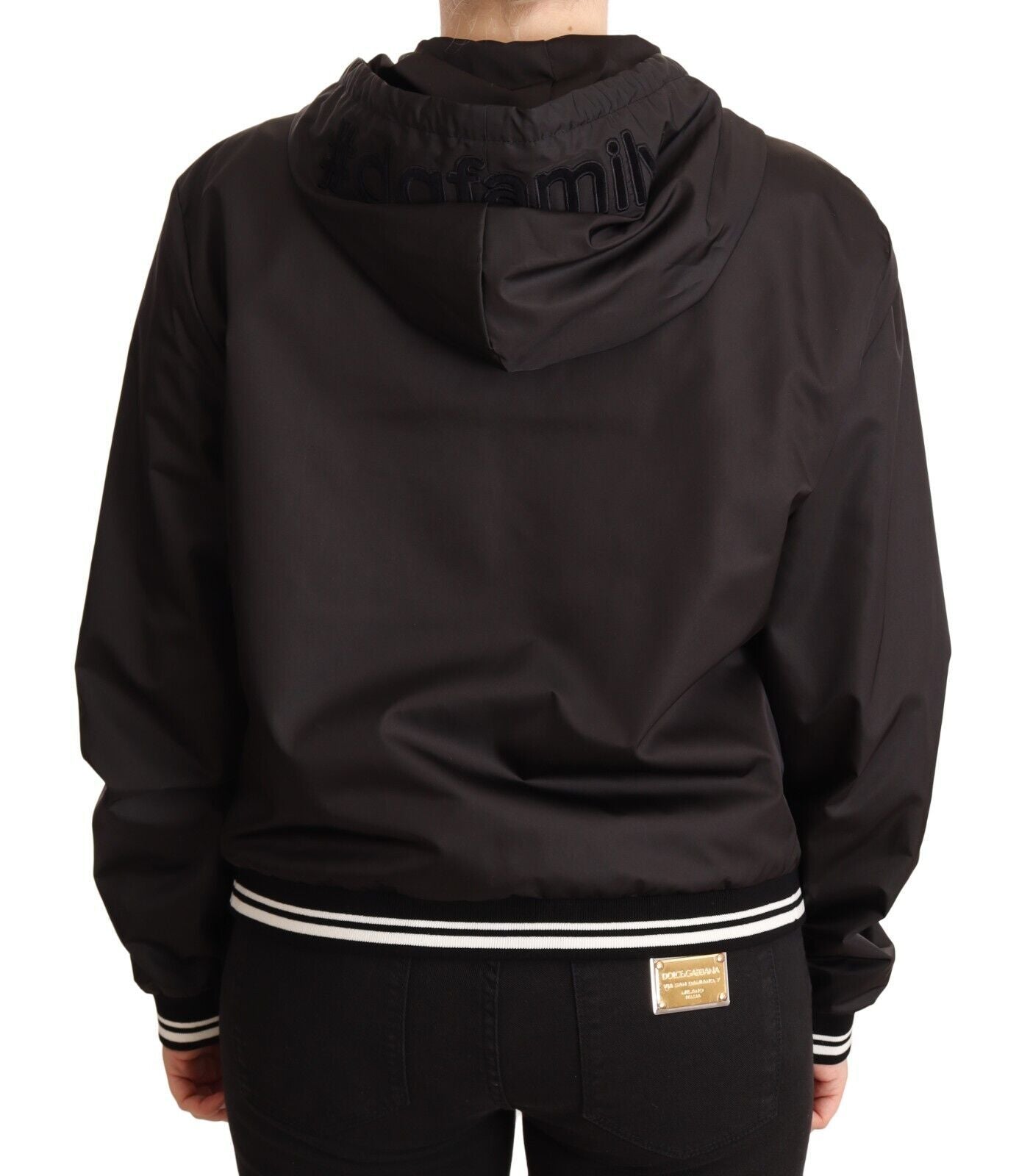 Κομψό μαύρο Bomber Jacket Dolce &amp; Gabbana με κουκούλα