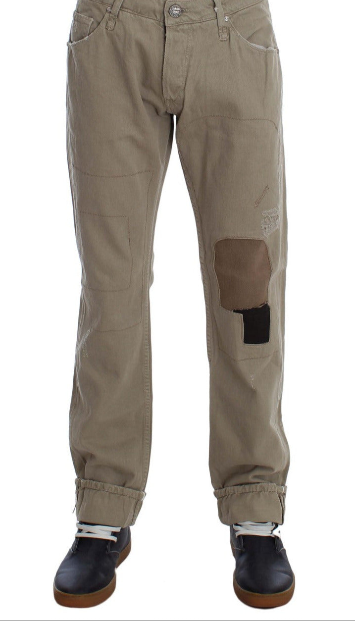 Acht Beige Straight Fit Cotton Jeans for Men