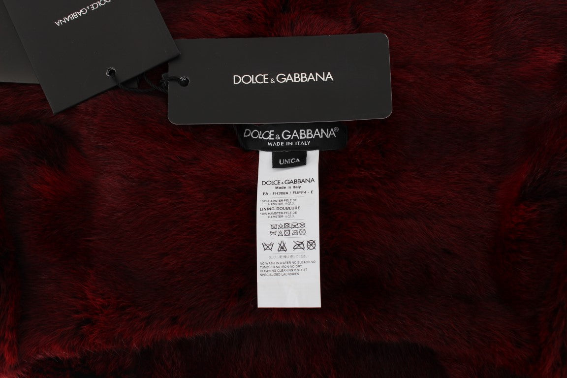 Dolce &amp; Gabbana Πολυτελές μαντήλι με γούνα Bordeaux με κουκούλα