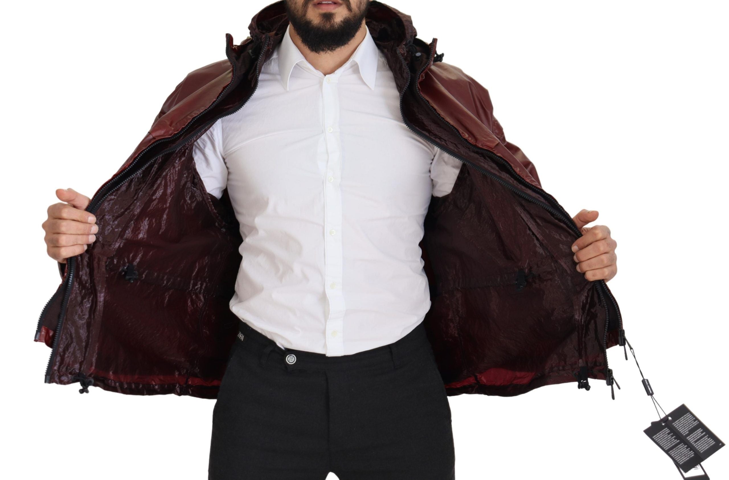 Dolce &amp; Gabbana κομψό μπουφάν Bordeaux με κουκούλα με φερμουάρ