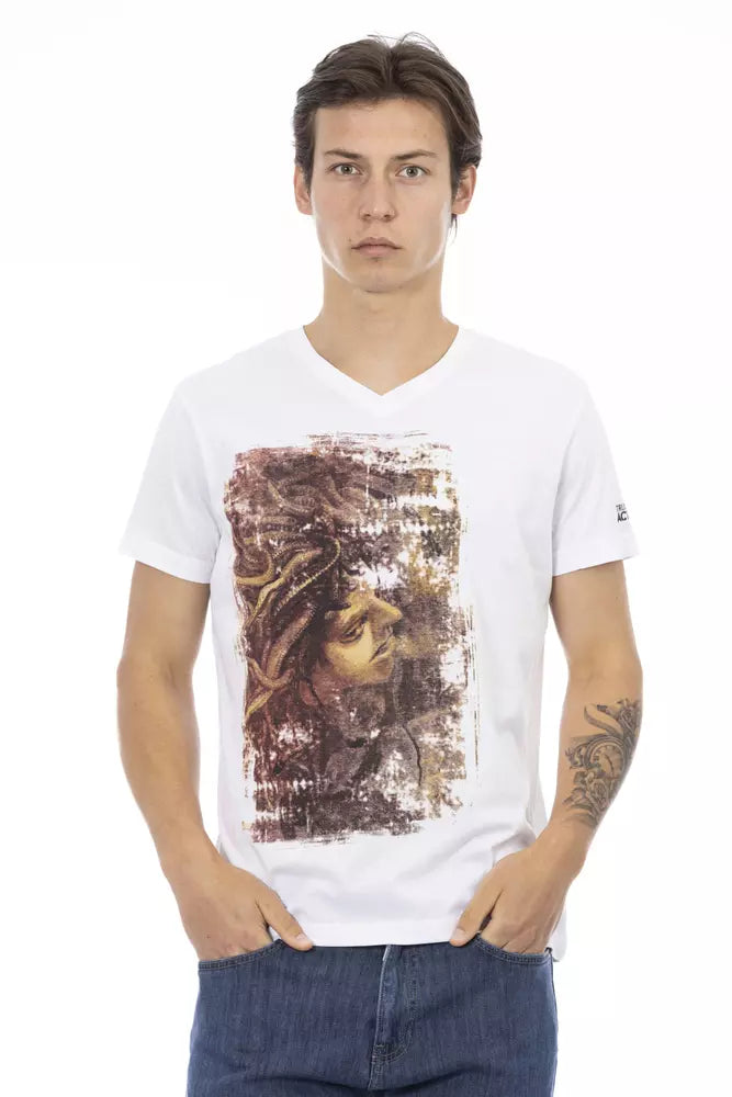Ανδρικό T-shirt με λαιμόκοψη Trussardi Action Λευκό από βαμβάκι