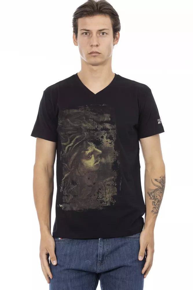 Ανδρικό T-shirt με λαιμόκοψη Trussardi Action Μαύρο βαμβακερό