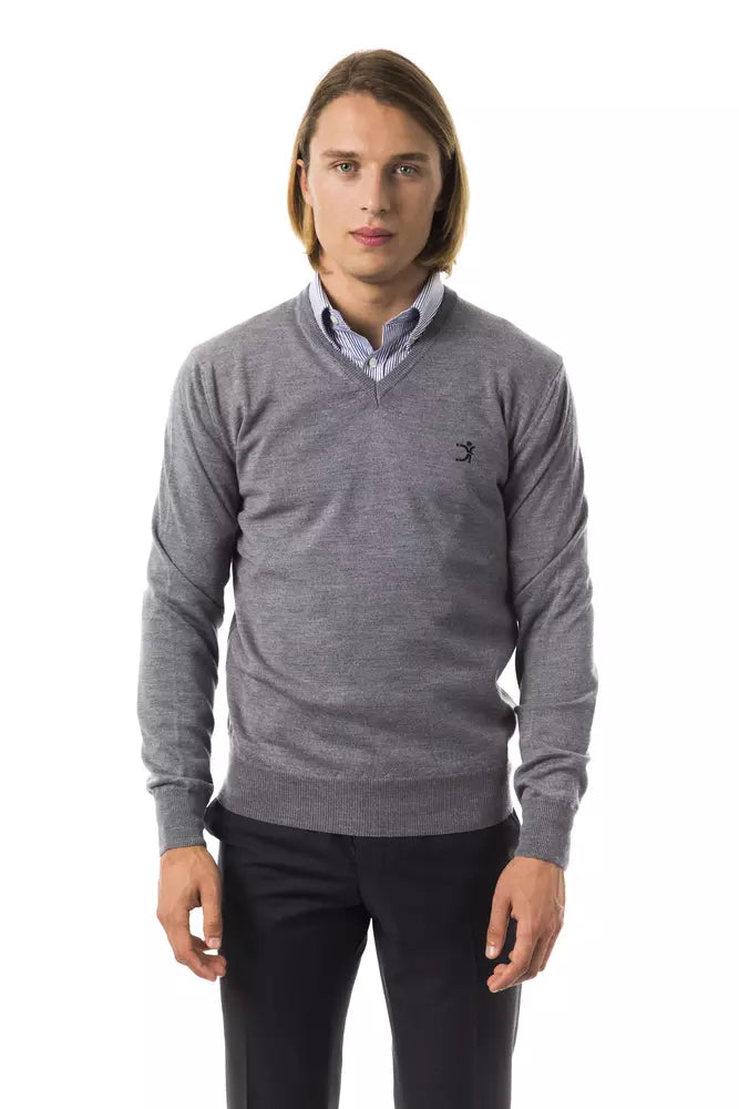 Ανδρικό πουλόβερ Uominitaliani Grey Merino Wool