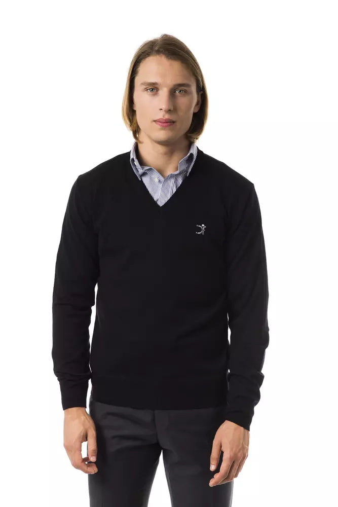 Ανδρικό πουλόβερ Uominitaliani Black Merino Wool