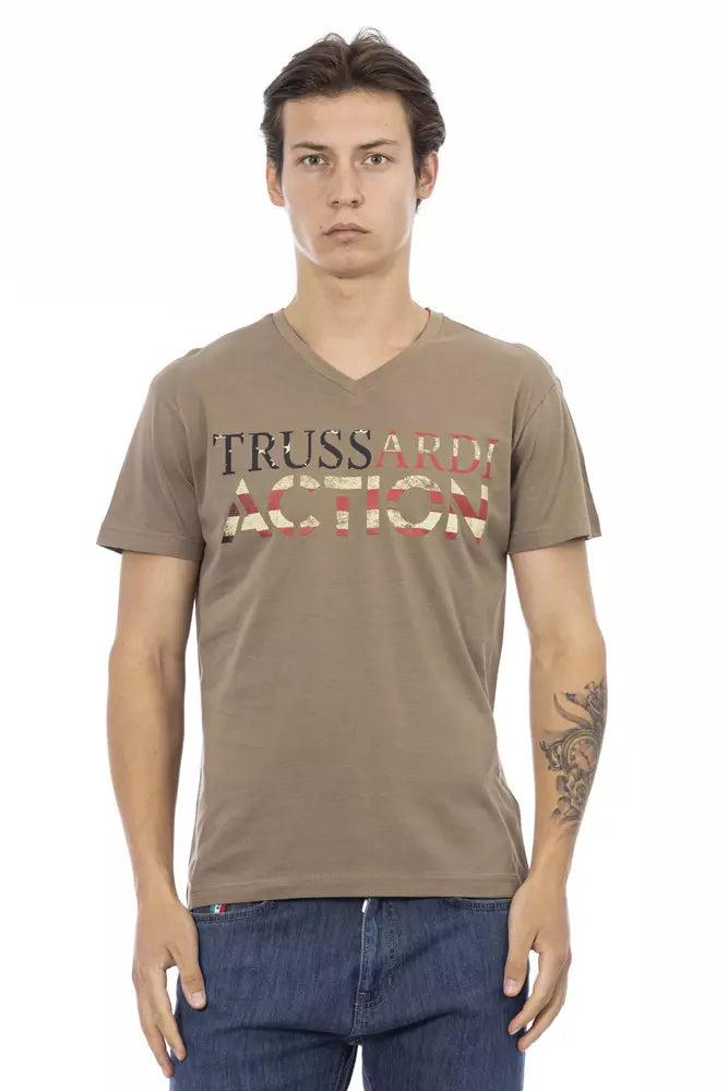 Ανδρικό μπλουζάκι Trussardi Action Brown βαμβακερό