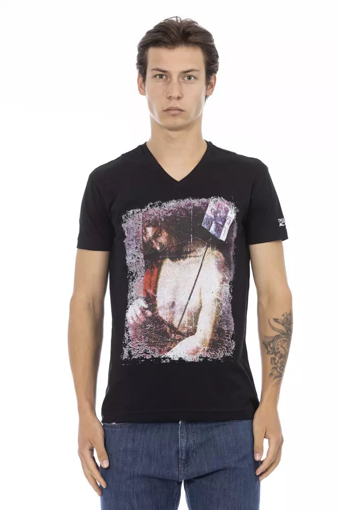 Ανδρικό κοντομάνικο T-shirt με λαιμόκοψη Trussardi Action μαύρο βαμβάκι