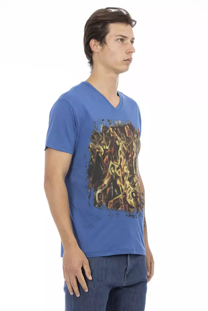Ανδρικό T-shirt με λαιμόκοψη Trussardi Action Blue από βαμβάκι