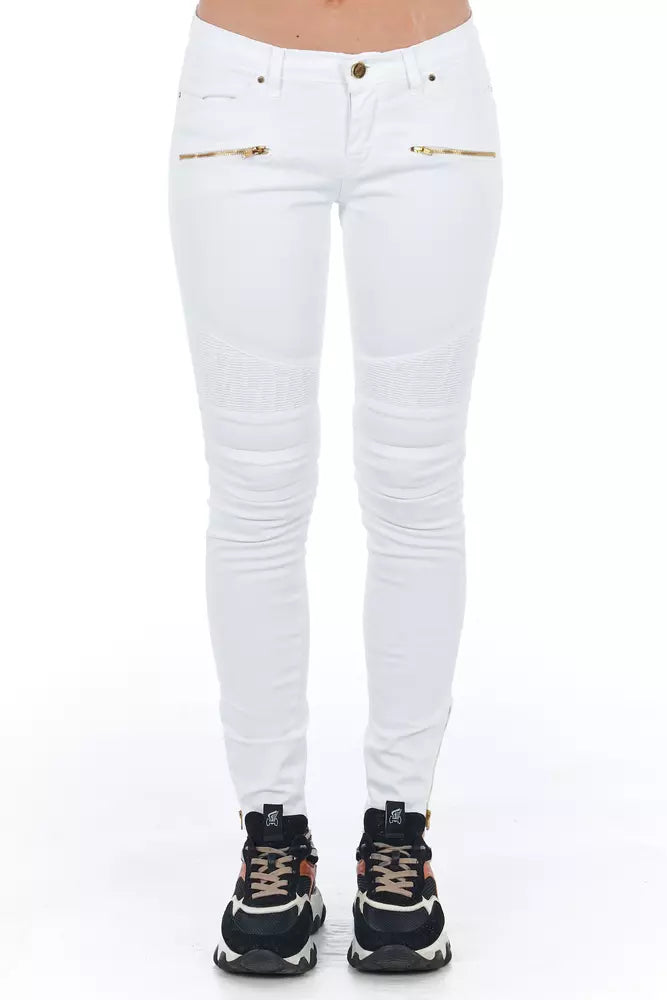 Frankie Morello White Cotton Γυναικείο Biker Jean