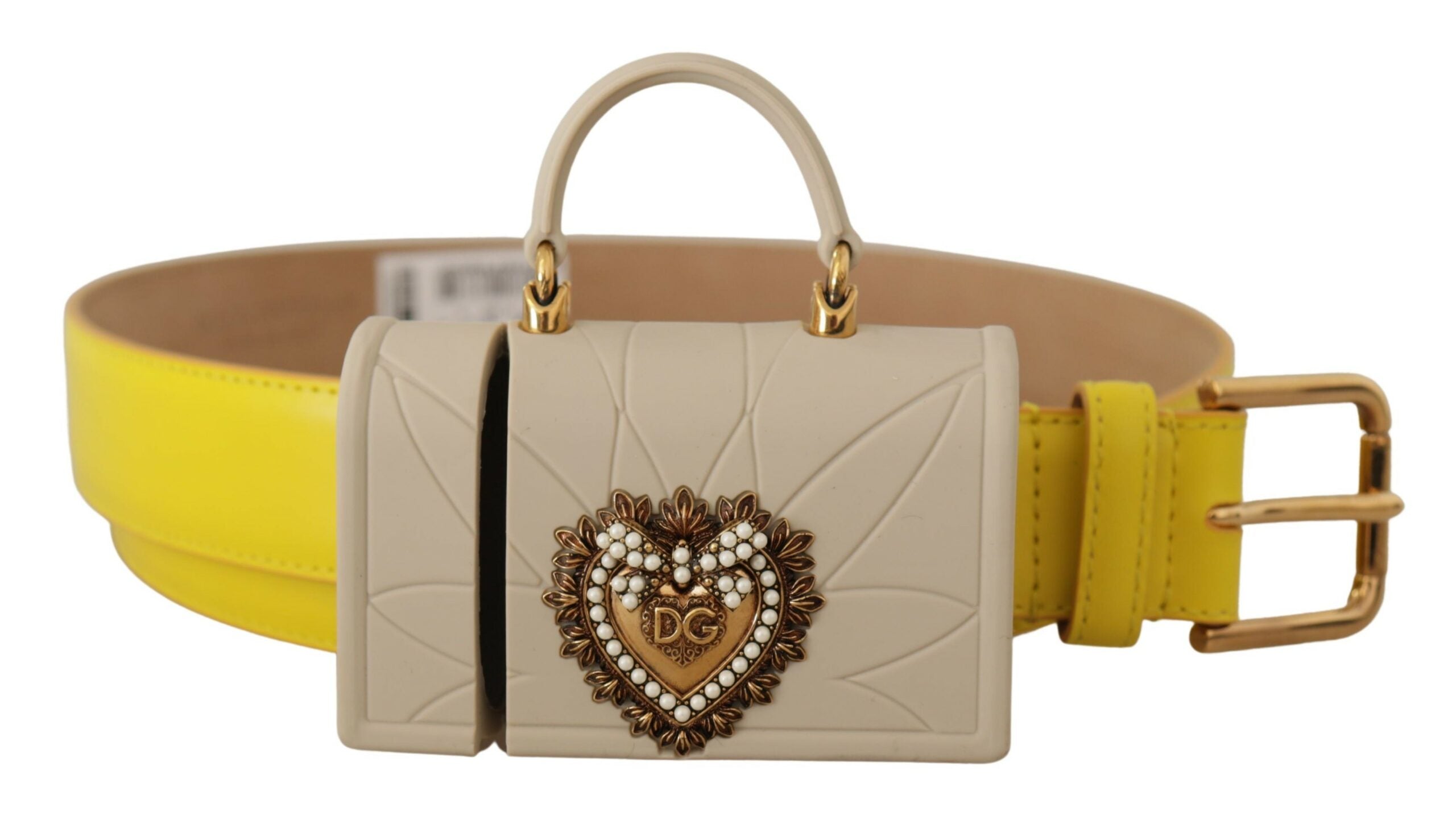 Dolce &amp; Gabbana Chic κίτρινη δερμάτινη ζώνη με θήκη ακουστικών