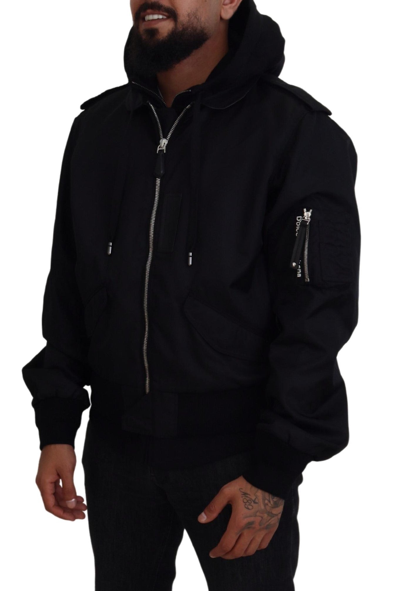 Dolce &amp; Gabbana Sleek μαύρη κουκούλα Bomber Jacket