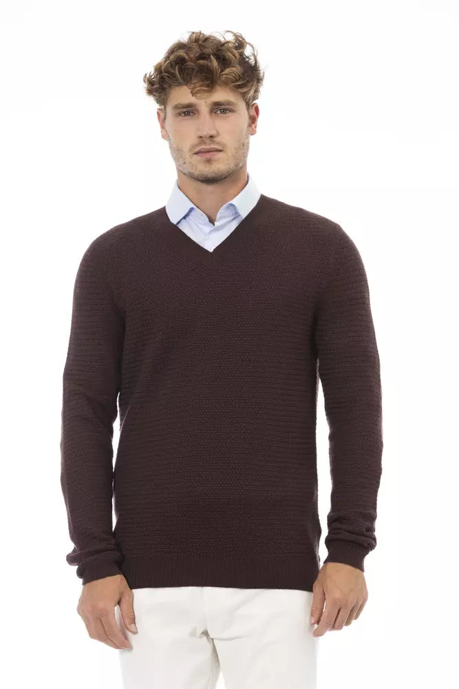 Ανδρικό πουλόβερ Alpha Studio Brown Merino Wool