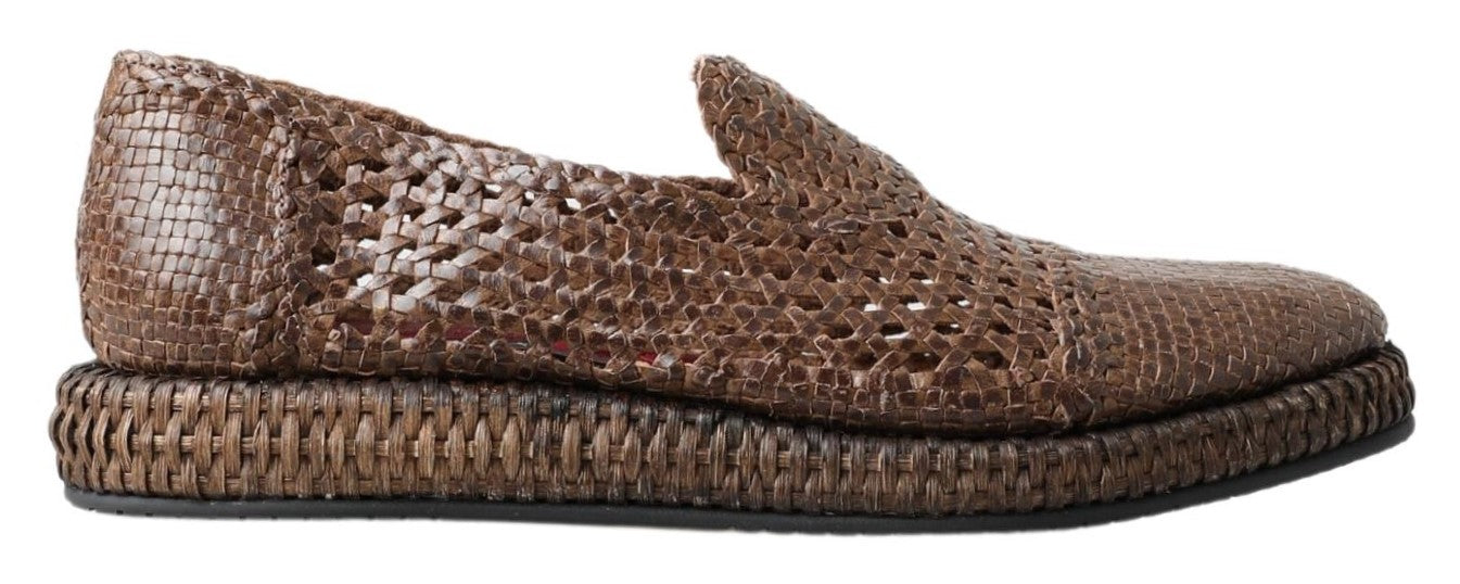 Κομψές δερμάτινες παντόφλες Loafers Dolce &amp; Gabbana σε καφέ χρώμα