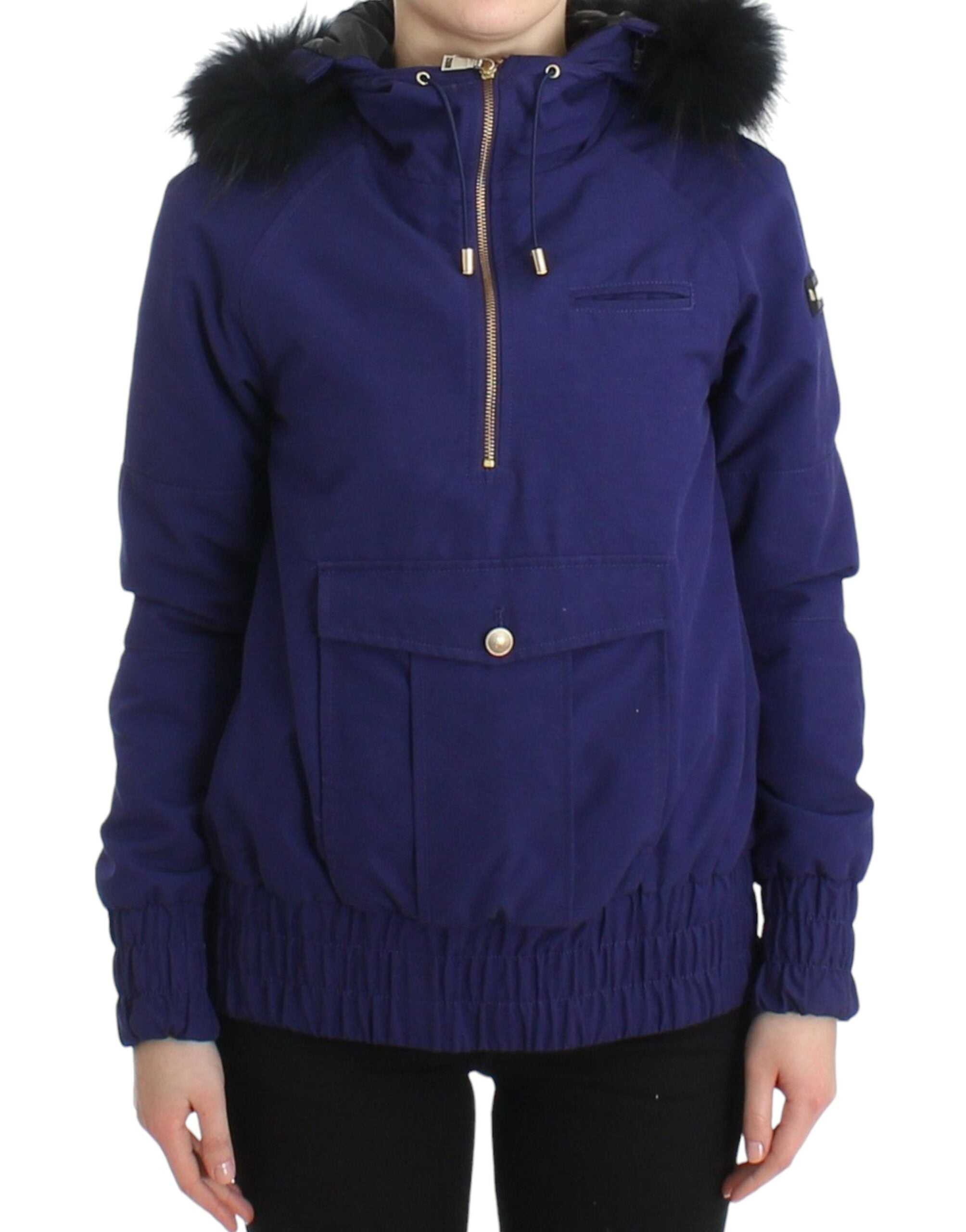 Μπουφάν GF Ferre Chic Blue K-Way με έμφαση στη ψεύτικη γούνα