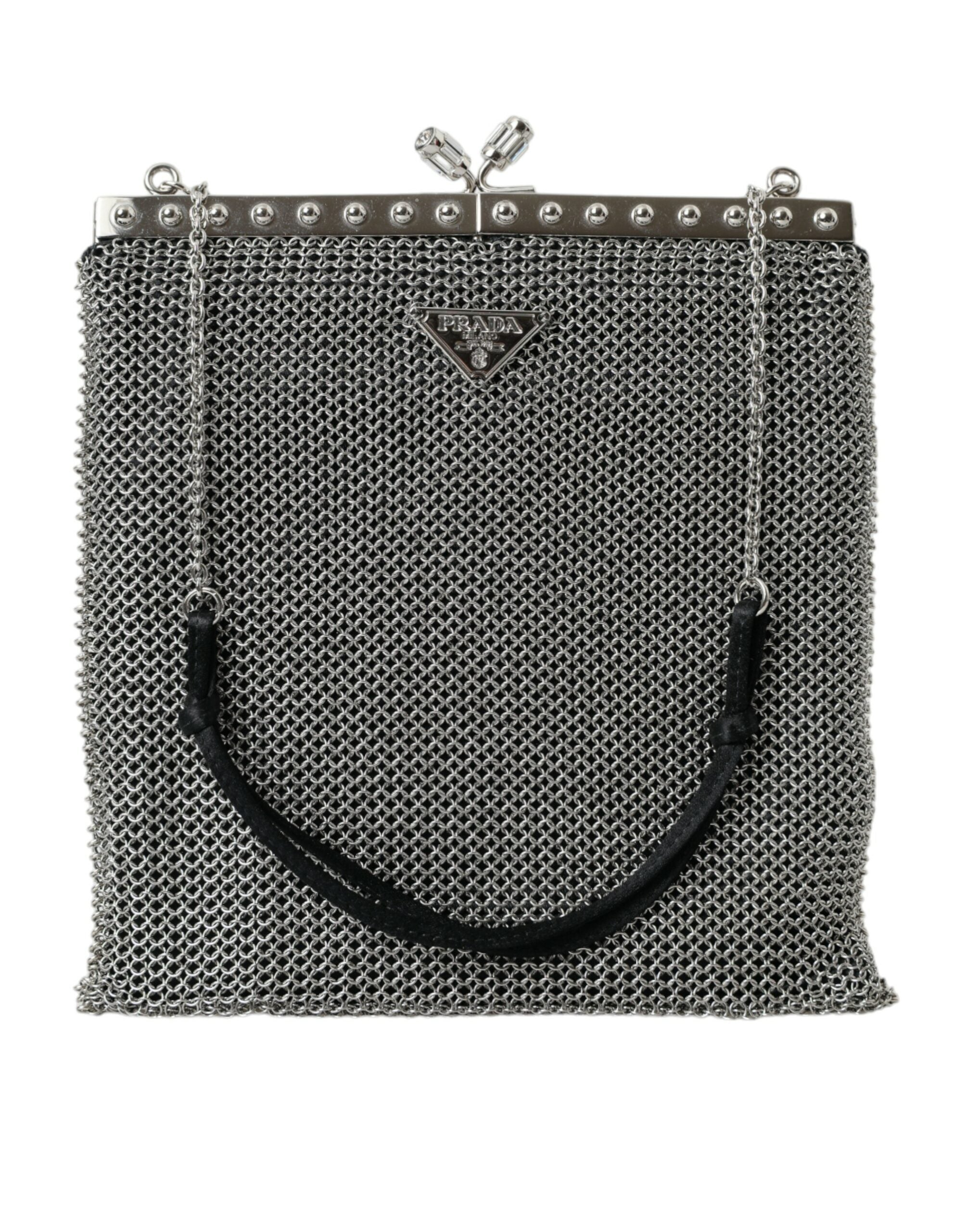 Βραδινή τσάντα ώμου Prada Elegant Silver Mesh