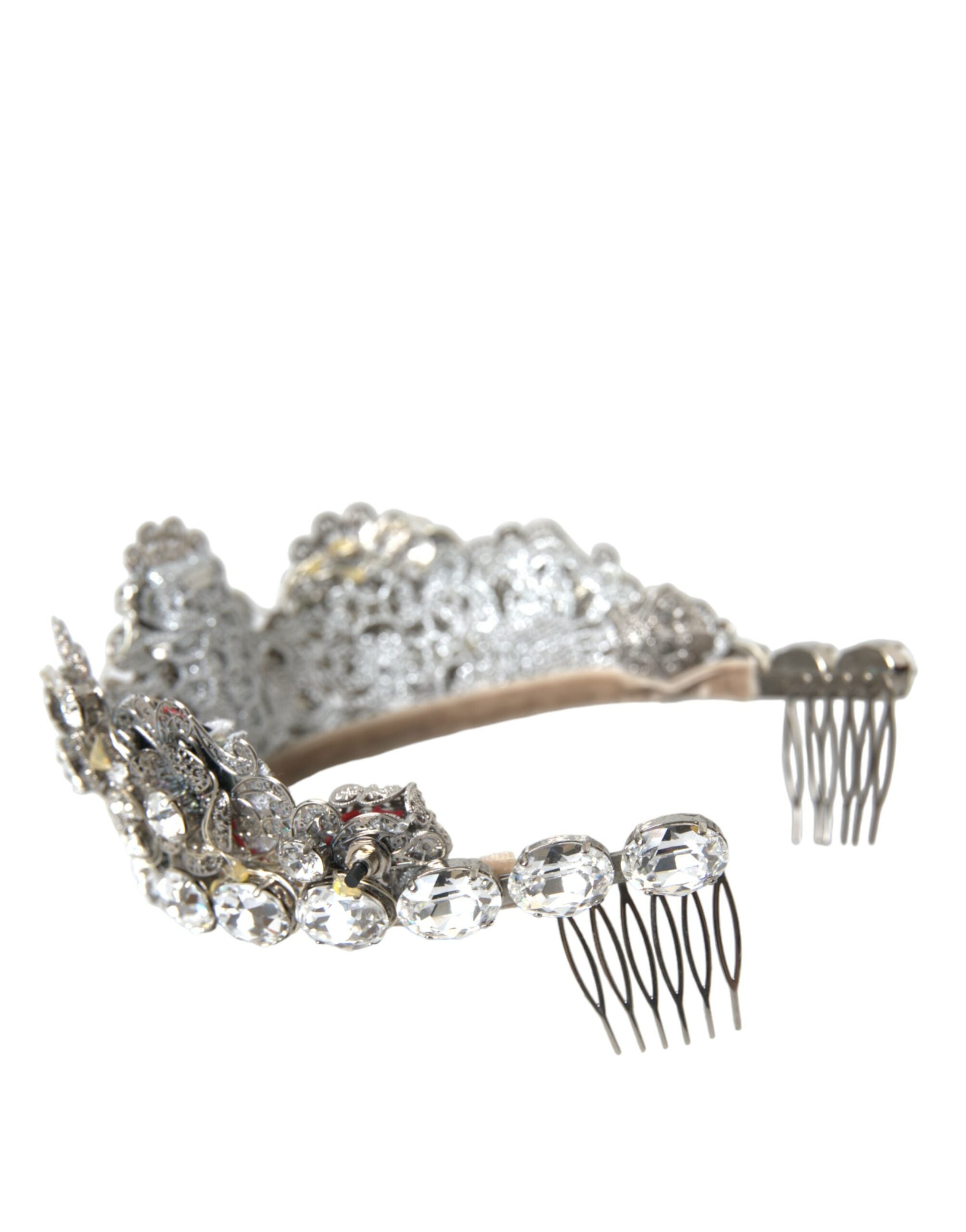 Dolce &amp; Gabbana Silver Brass STRASS Crystal Crown Tiara LED Diadem