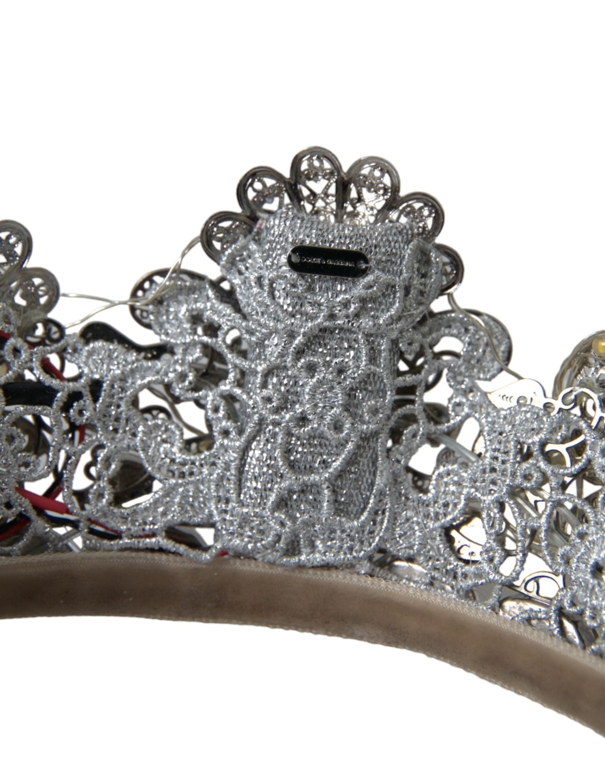 Dolce &amp; Gabbana Silver Brass STRASS Crystal Crown Tiara LED Diadem