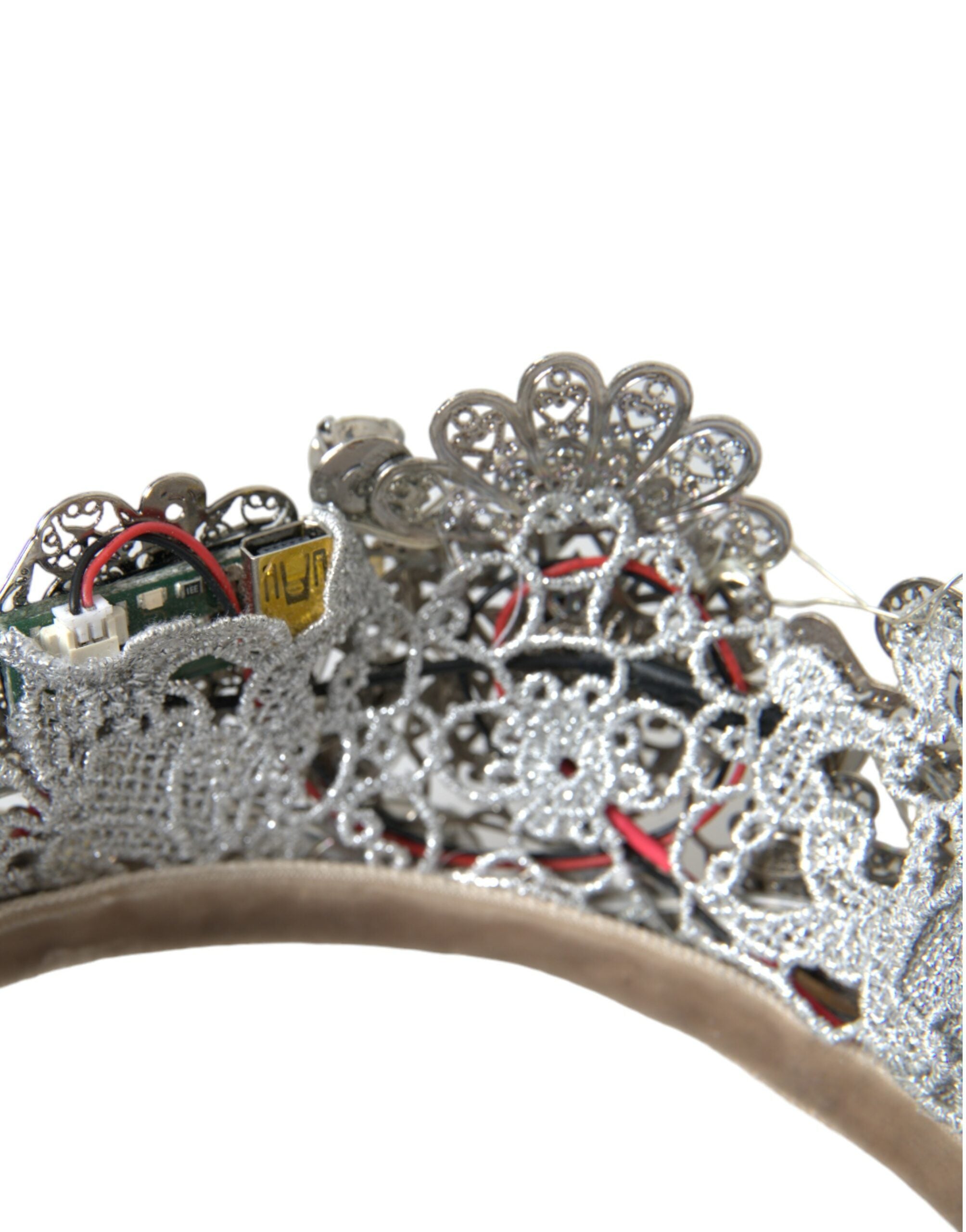 Dolce &amp; Gabbana Silver Brass STRASS Crystal Crown Tiara LED Diadem