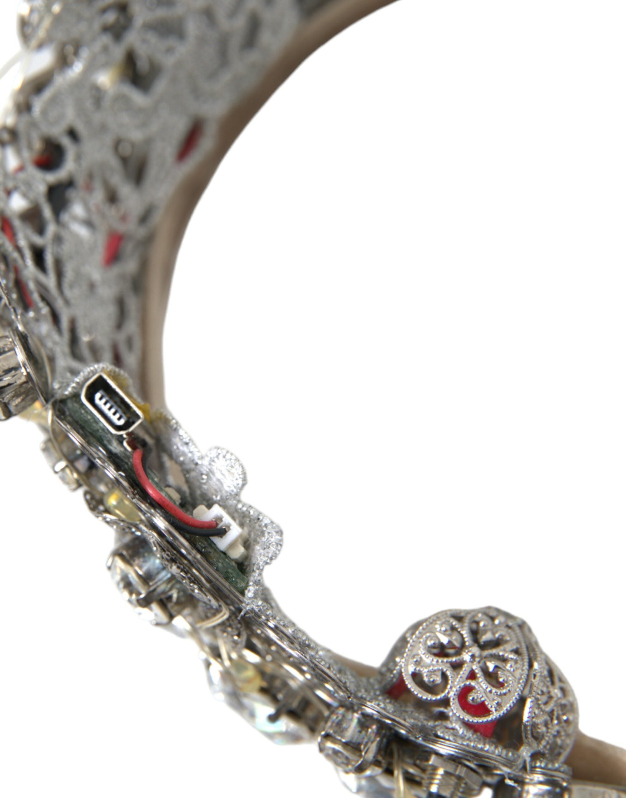Dolce &amp; Gabbana Silver Brass STRASS Crystal Crown Tiara LED Diadem