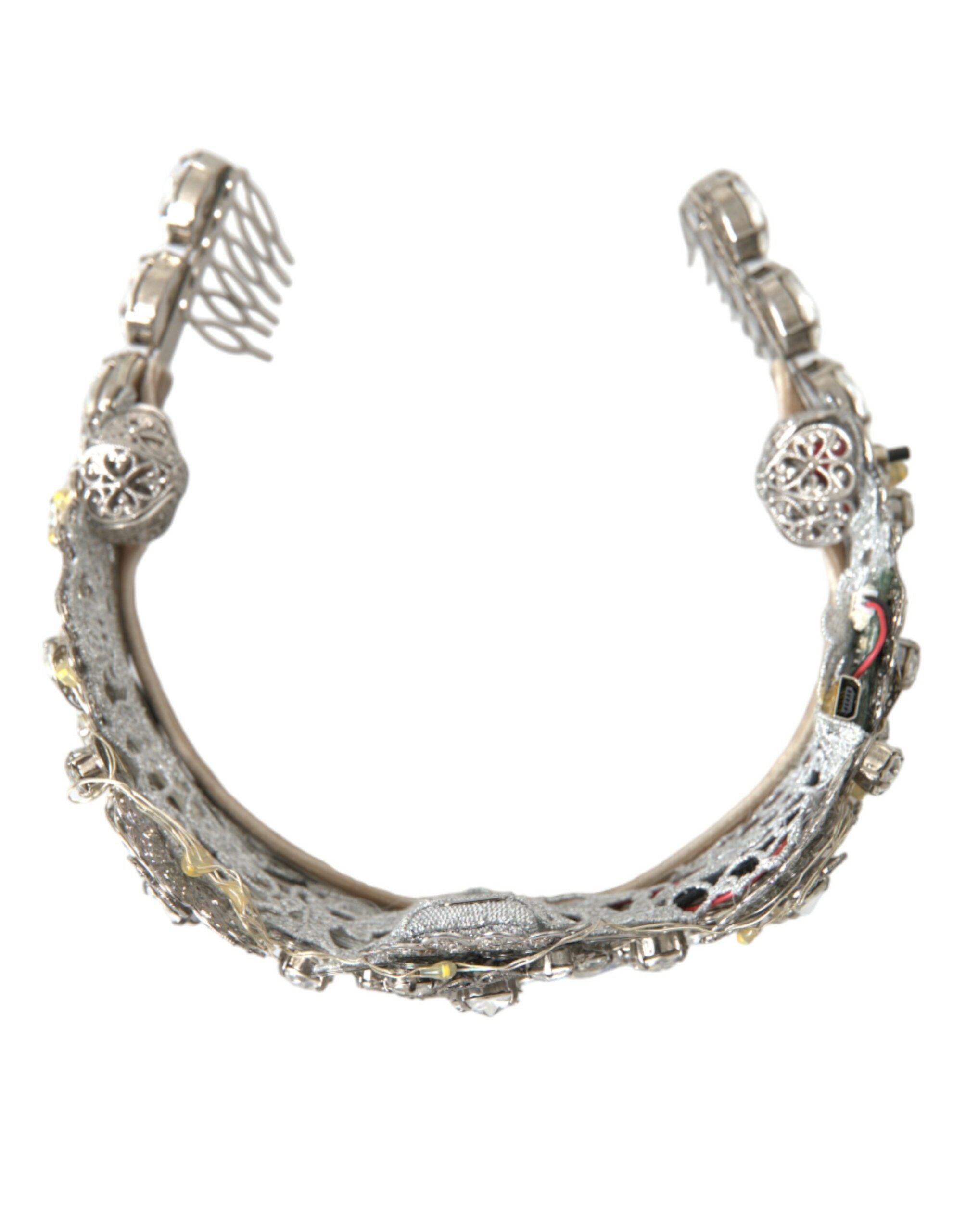 Dolce &amp; Gabbana Silver Brass STRASS Crystal Crown Tiara LED Diadem