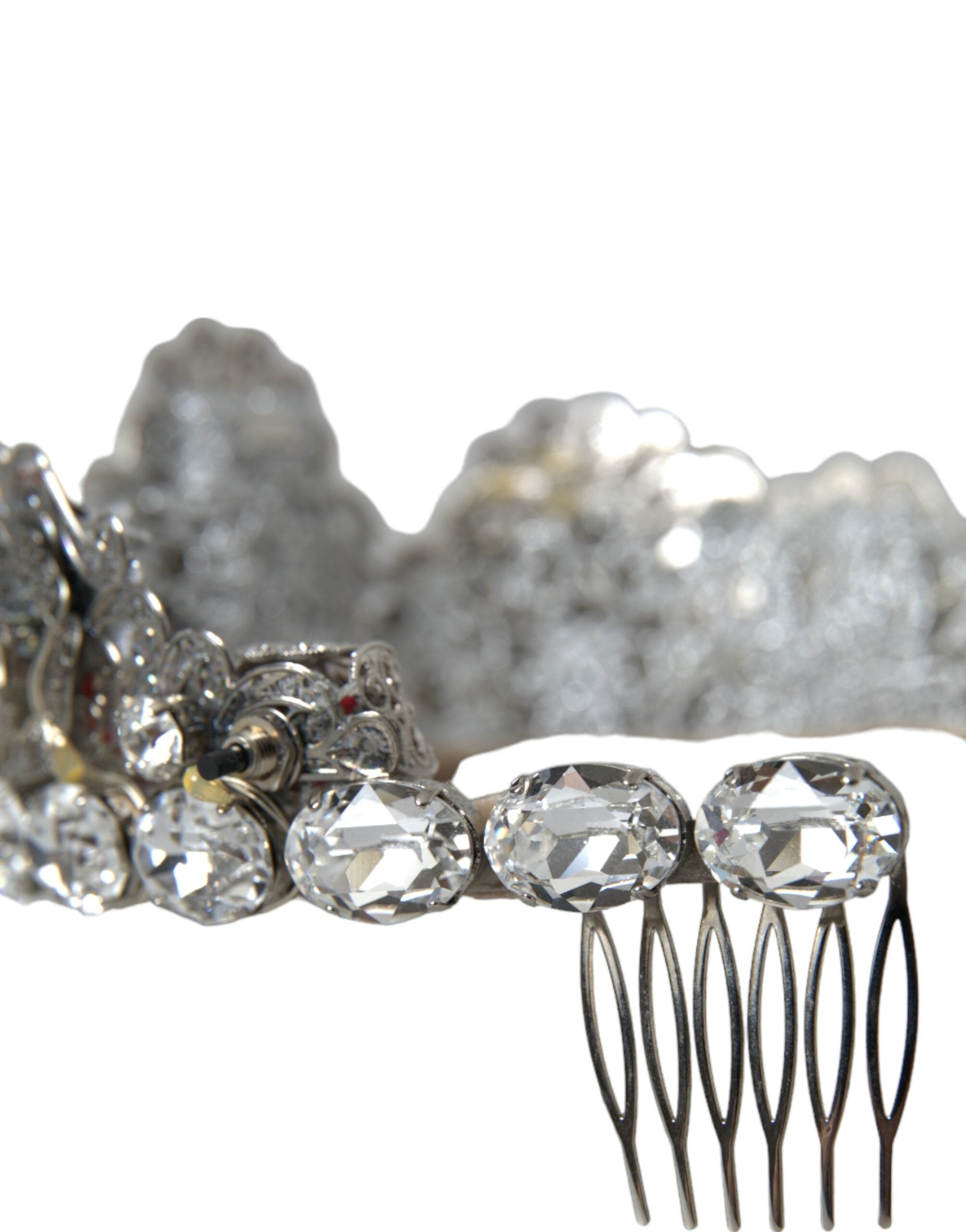 Dolce &amp; Gabbana Silver Brass STRASS Crystal Crown Tiara LED Diadem