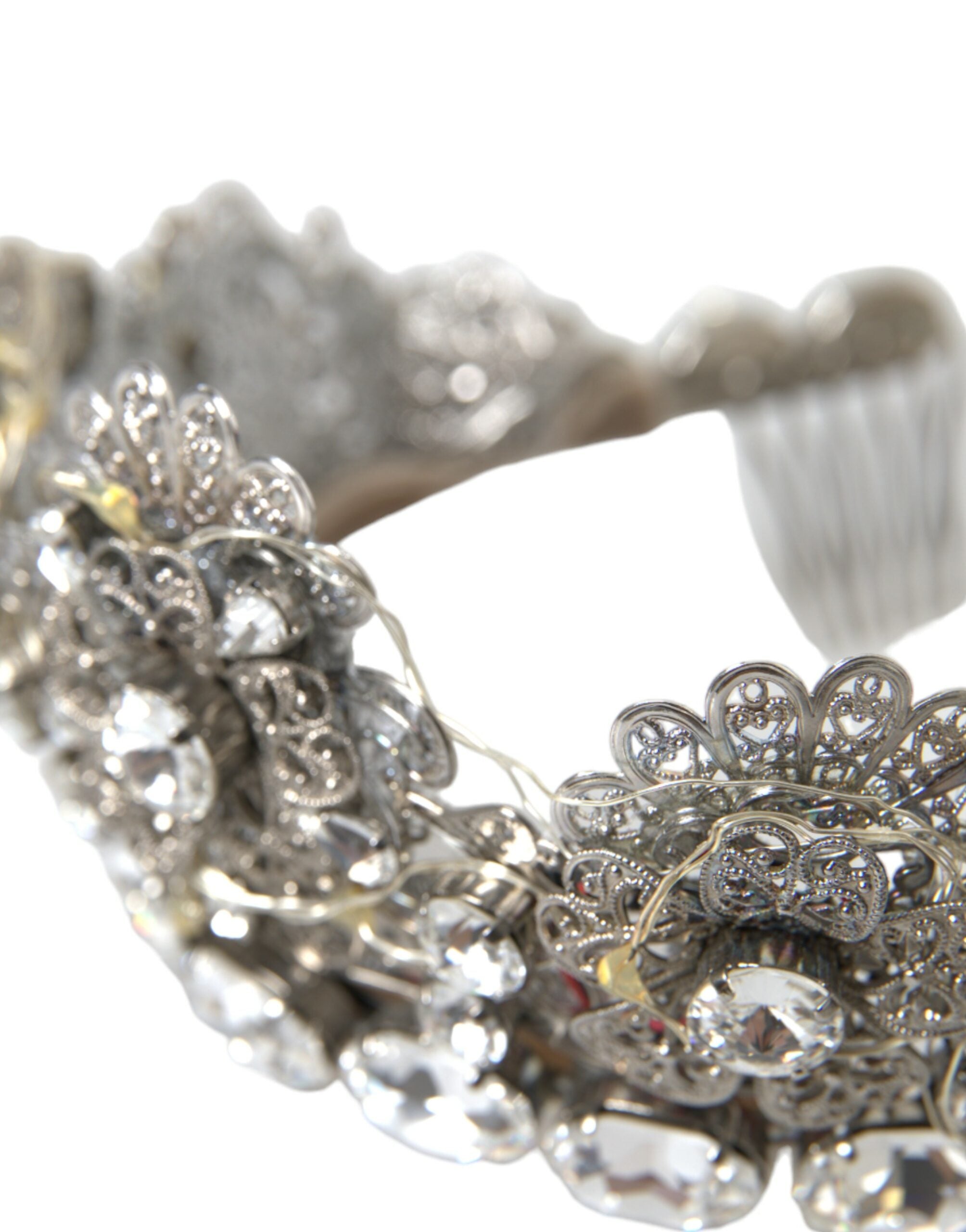 Dolce &amp; Gabbana Silver Brass STRASS Crystal Crown Tiara LED Diadem