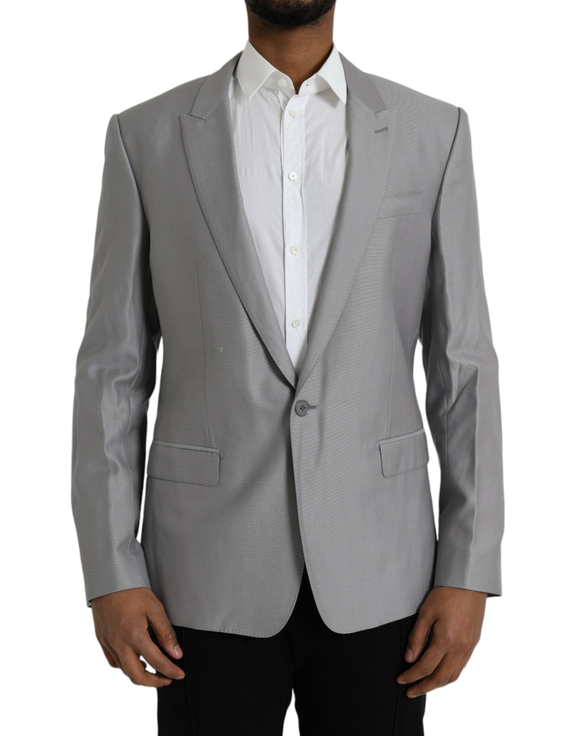 Μπλέιζερ με μονό στήθος Dolce &amp; Gabbana Grey Wool Peak
