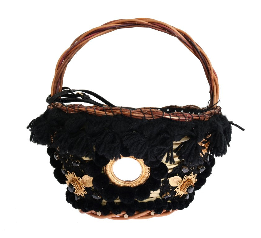Τσάντα Dolce &amp; Gabbana Chic Beige &amp; Black Straw Snakeskin Bucket Bag