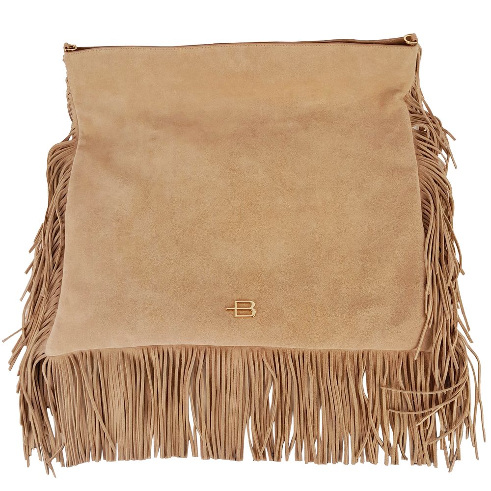 Τσάντα ώμου Baldinini Trend Chic Beige Suede Fringe