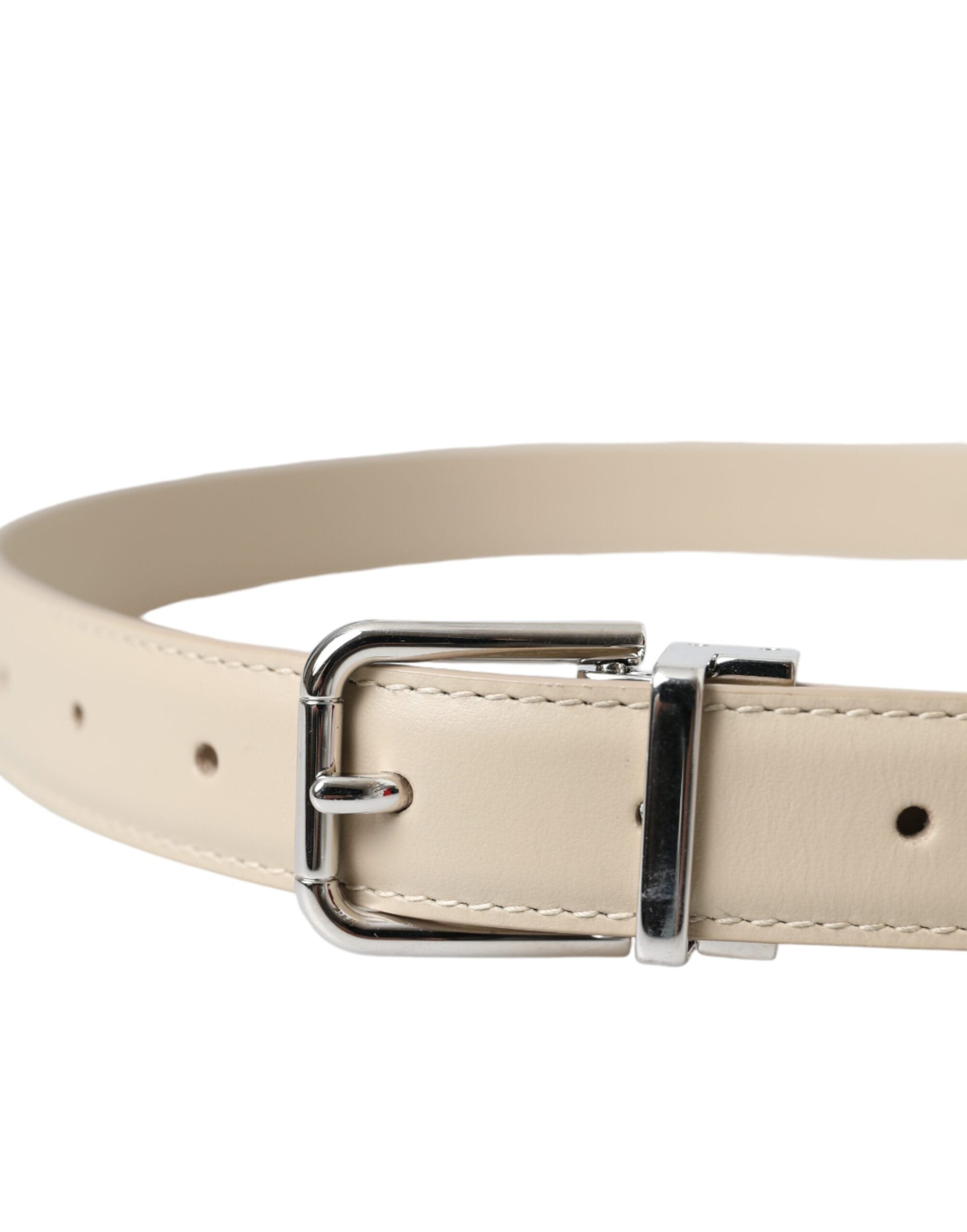 Dolce &amp; Gabbana Beige Δερμάτινη Δέρμα Μοσχαριού Ασημένια Μεταλλική Ζώνη Πόρπης