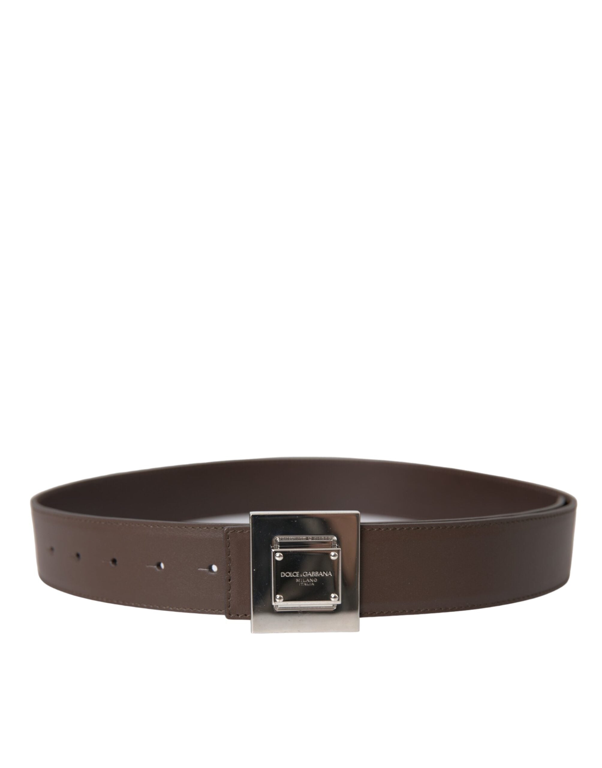 Dolce &amp; Gabbana Brown Calf Δερμάτινη τετράγωνη μεταλλική ζώνη με πόρπη