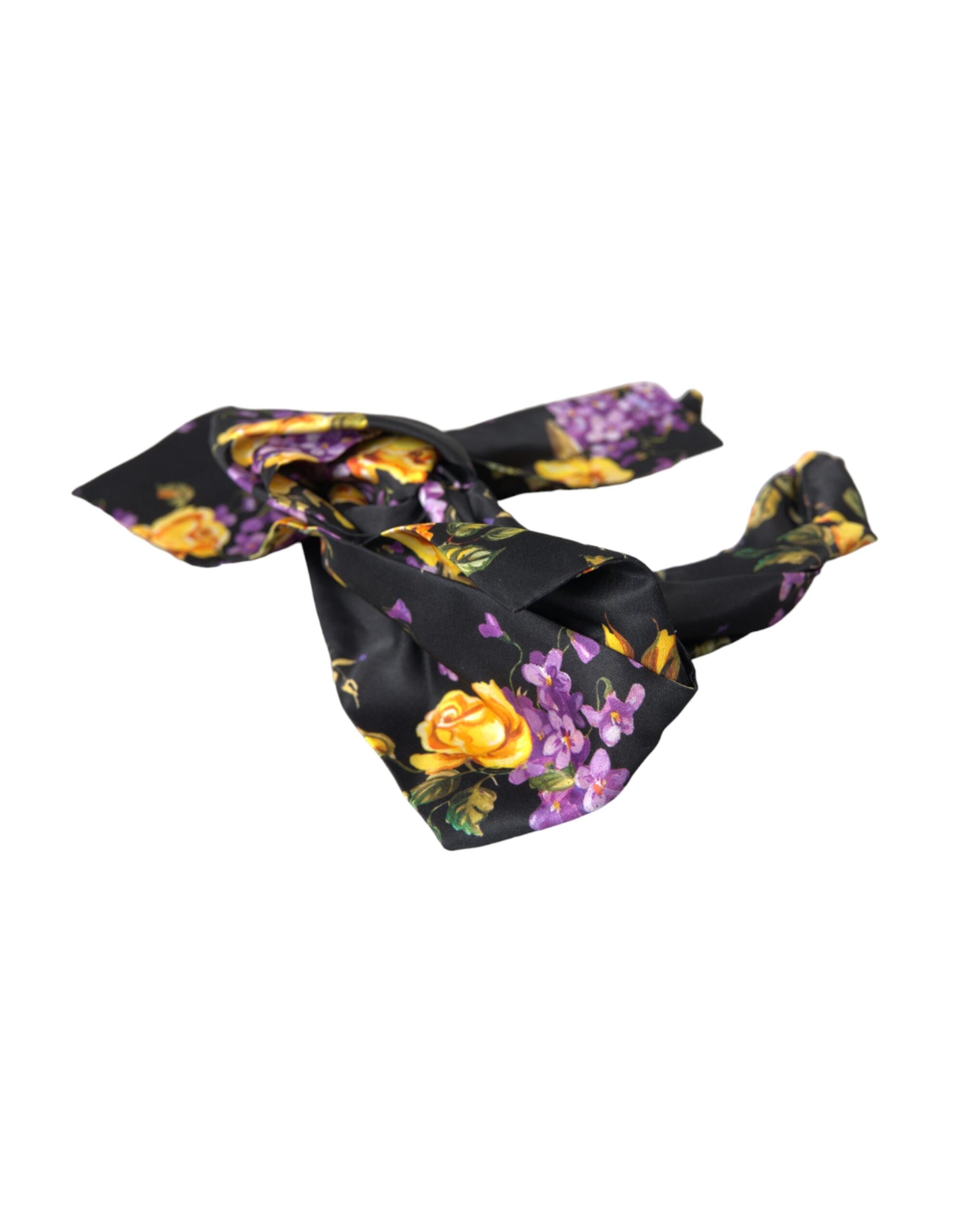 Dolce &amp; Gabbana Black Floral Απλικέ Μεταξωτό Γυναικείο Διάδημα Κεφαλόδεσμου