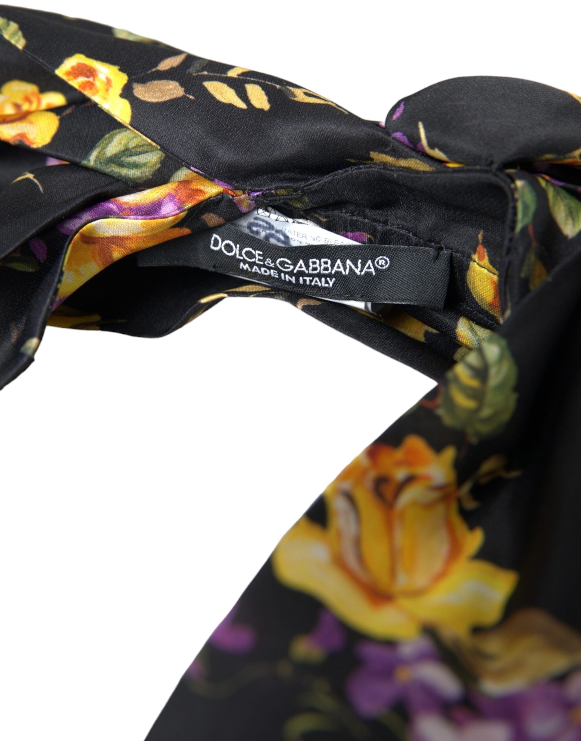 Dolce &amp; Gabbana Black Floral Απλικέ Μεταξωτό Γυναικείο Διάδημα Κεφαλόδεσμου