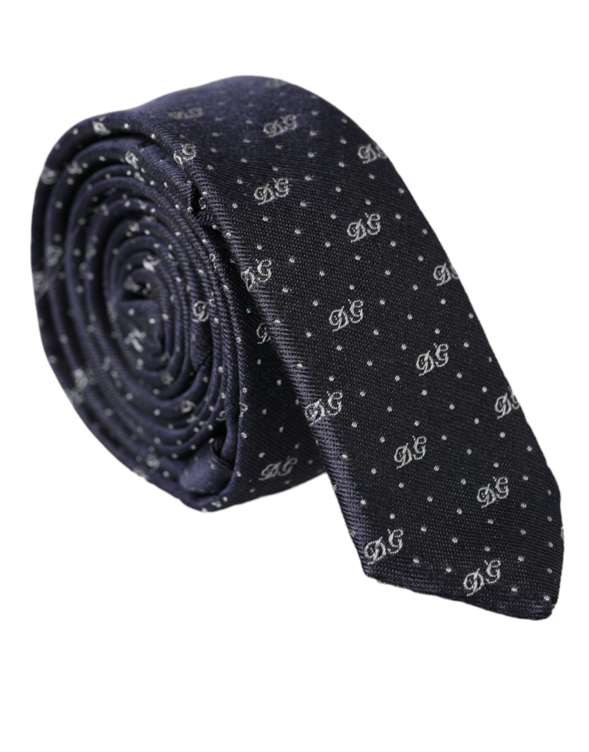 Dolce &amp; Gabbana Blue DG Logo 100% Silk Ρυθμιζόμενη Γραβάτα
