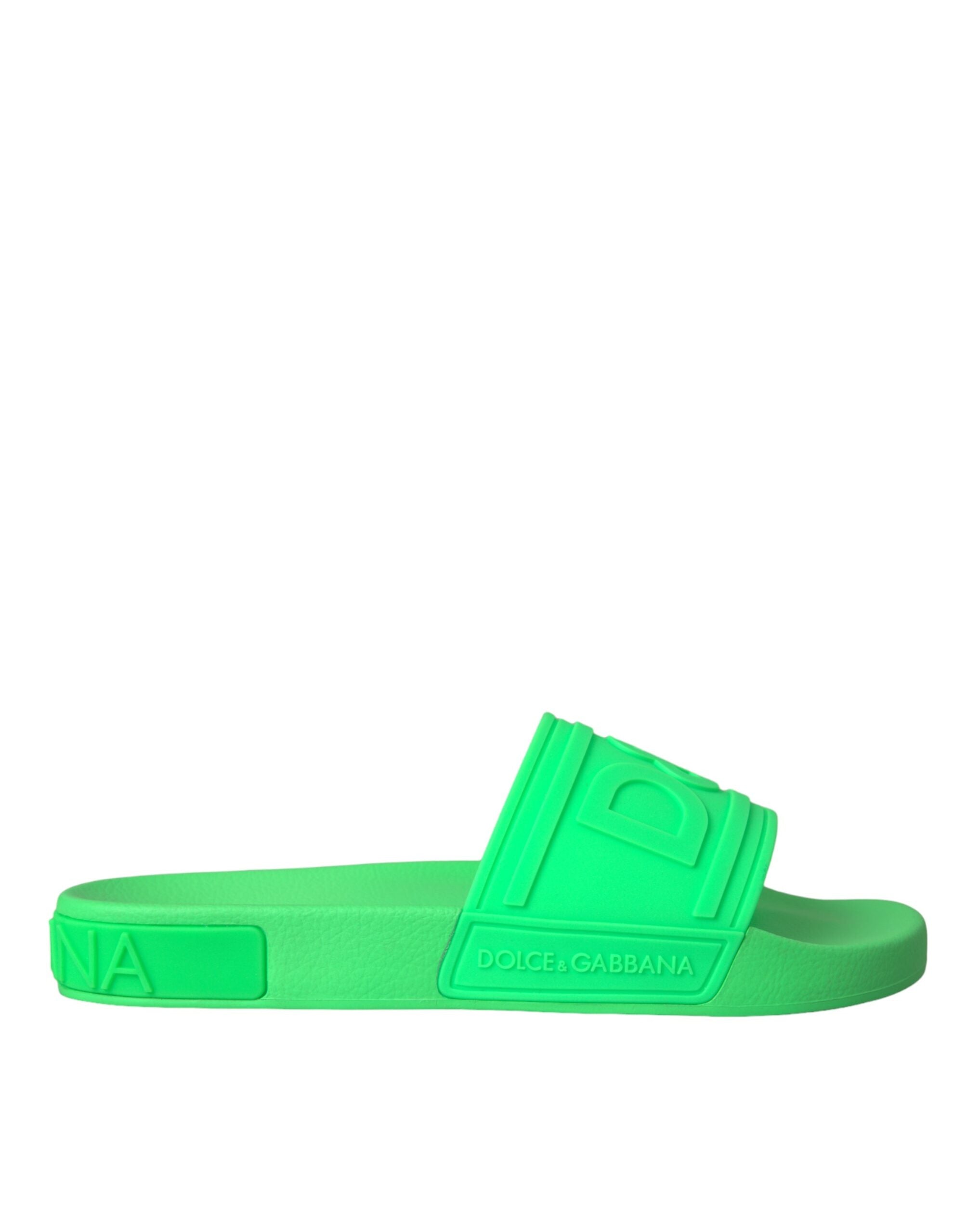 Dolce &amp; Gabbana Green Leather Slides Sandals Beachwear Παπούτσια